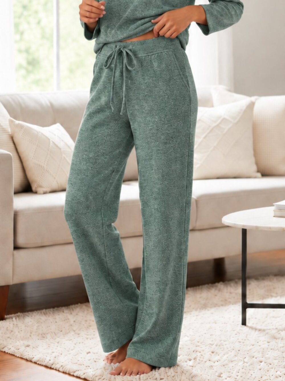Zenana Ash Jade Snuggle Soft Stretchy Wide Leg Hacci Lounge Pants NWT